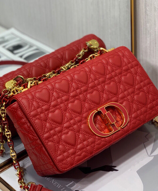 Christian Dior Medium Dior Caro Bag Red